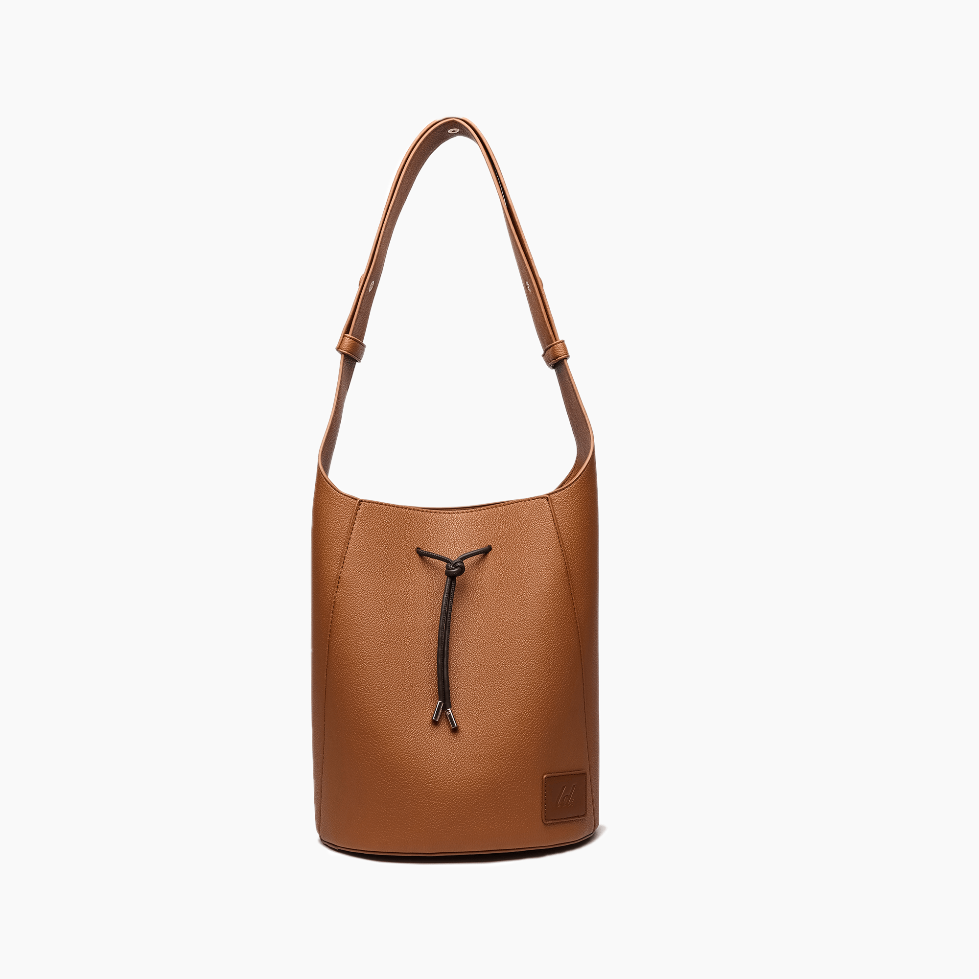 A brown bucket tote bag.