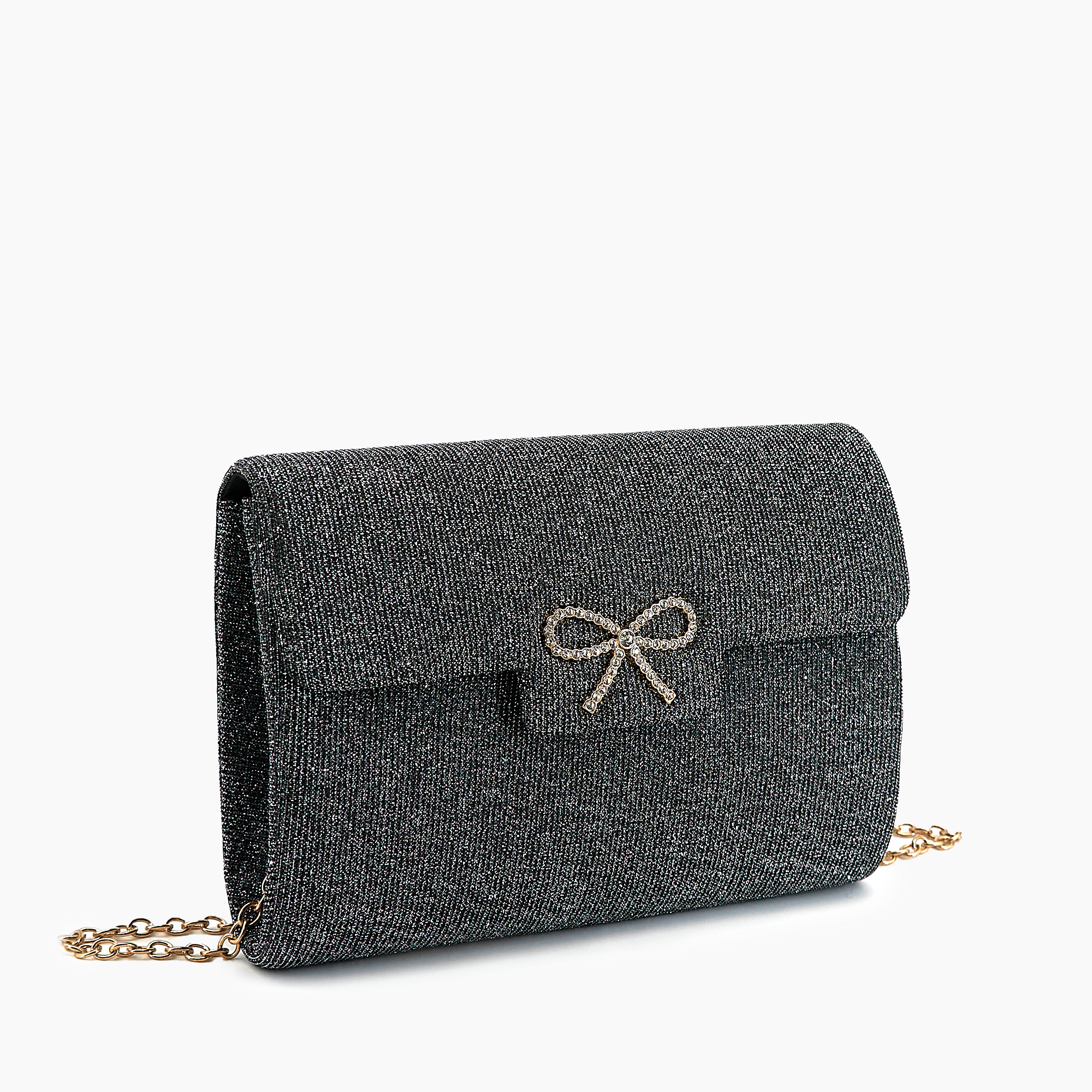 Frost Glitter Gem Bow Evening Clutch Bag