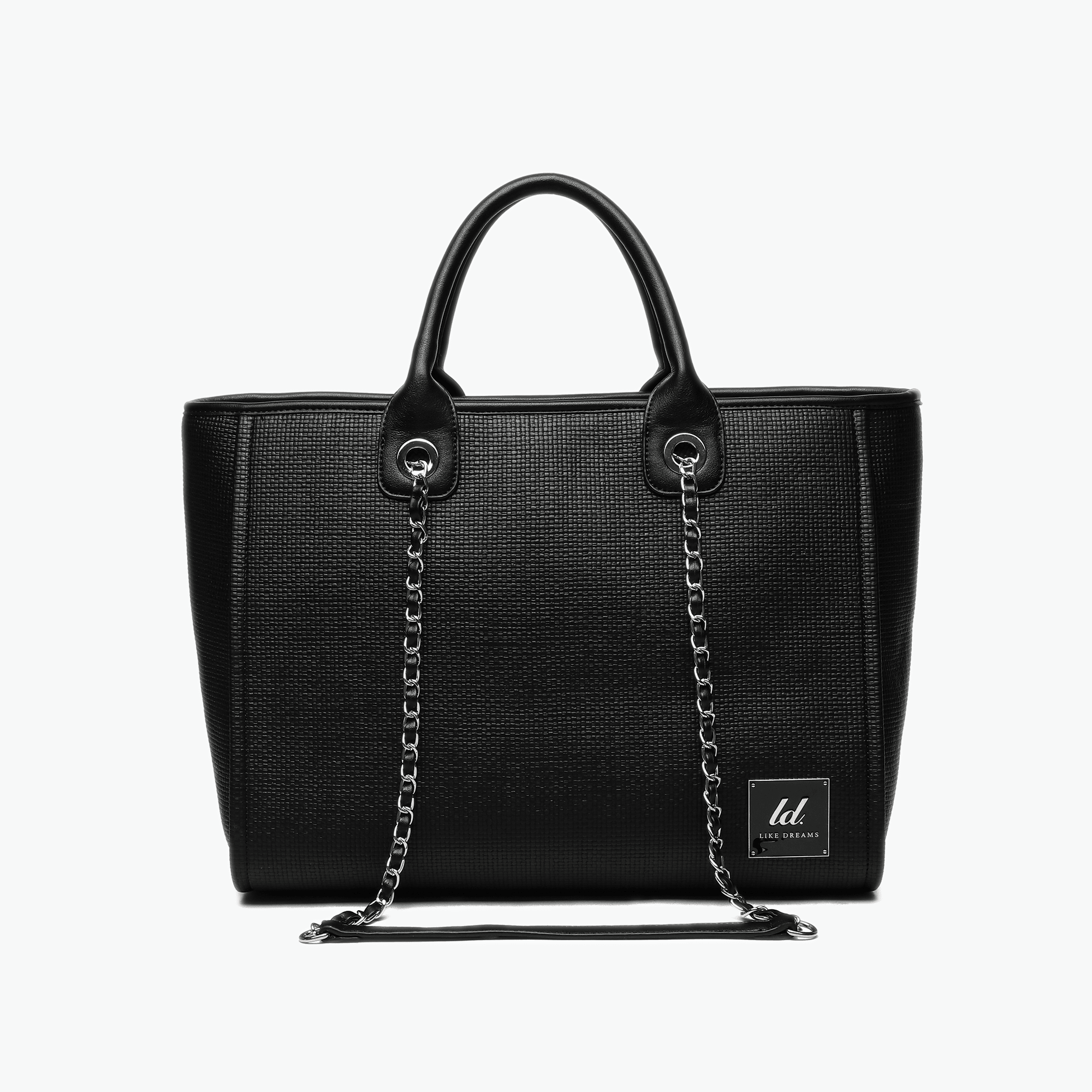 A black tote bag