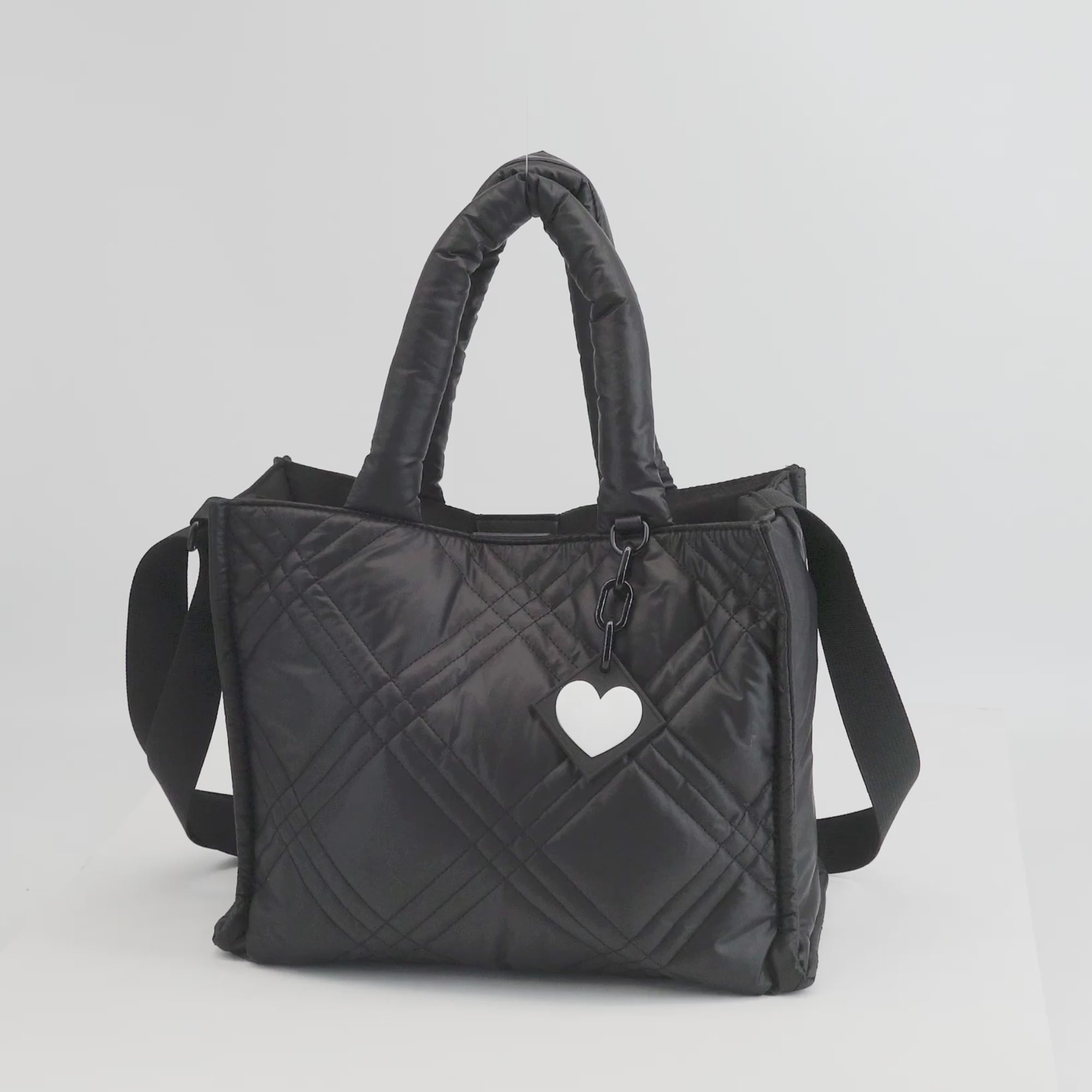 Black Out Love Nylon Puffer Tote Bag