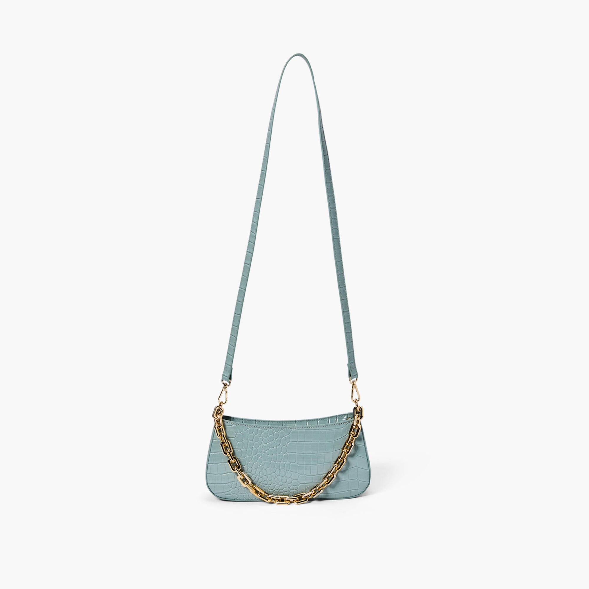 Baguette Chain Midi  Bags, Grey leather bags, Blue leather bag