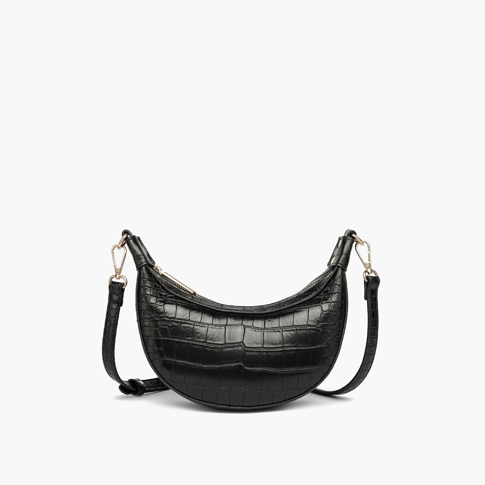 Buy MYRIAD Classic Black Synthetic Leather Crossbody Purse Crocodile  Embossed Crescent-Shaped Shoulder Bag (11 x 6.5 x 2.5 Inches) Pack of 1  BLACK at Amazon.in